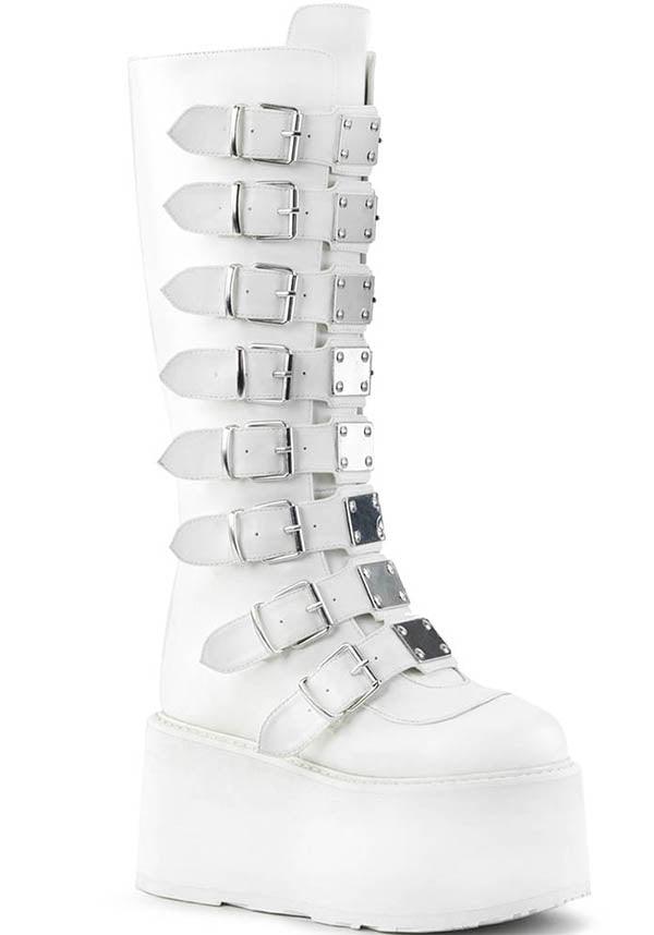 DEMONIA DAMNED-318 [White] | PLATFORM BOOTS [PREORDER] - BOOTS - Front View