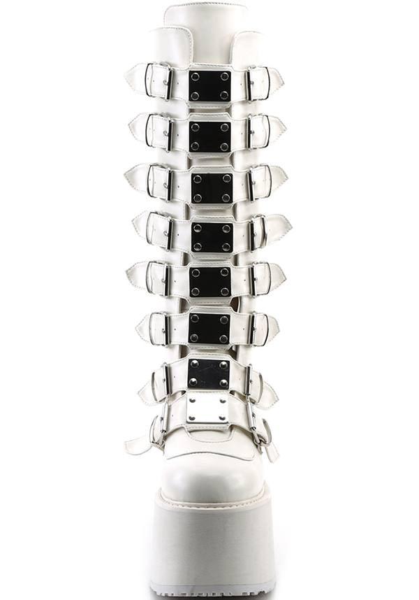 DEMONIA DAMNED-318 [White] | PLATFORM BOOTS [PREORDER] - BOOTS - Back View