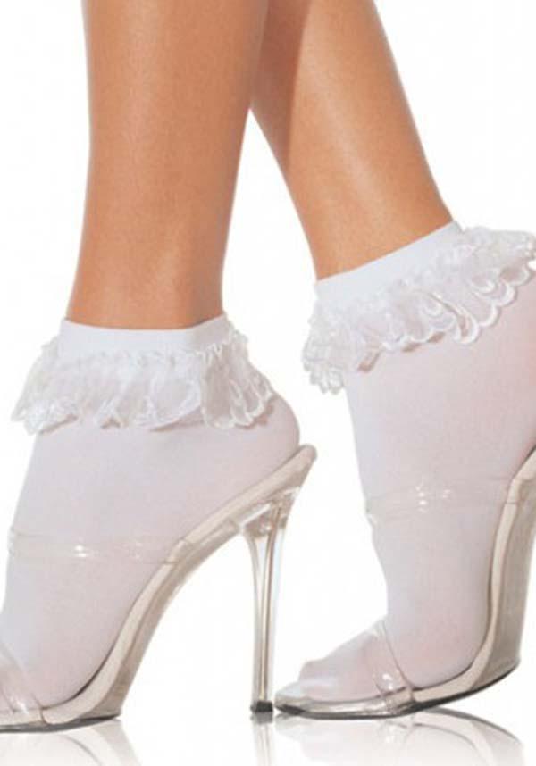 LEG AVENUE Diem Lace Ruffle [White] | ANKLE SOCKS - Detail 3