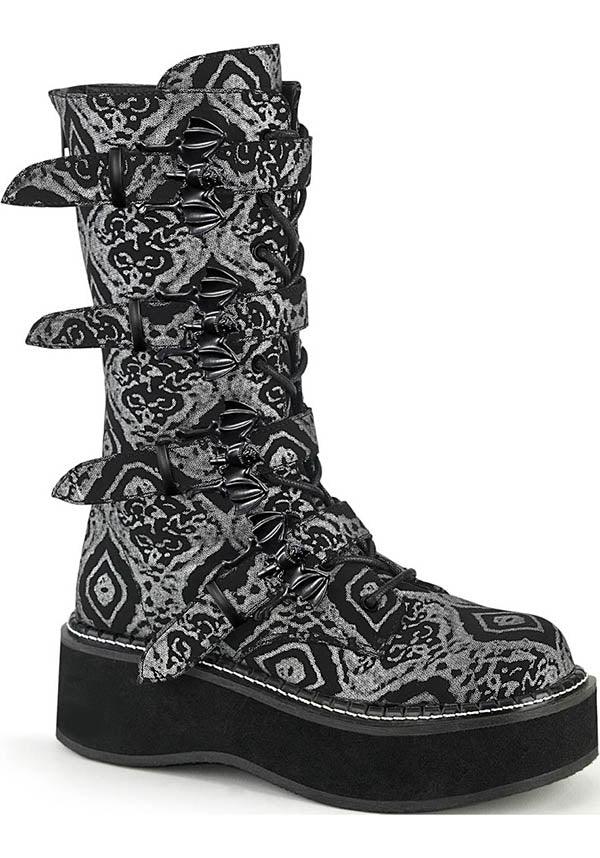 DEMONIA EMILY-322 [Black/Silver] | BOOTS [PREORDER] - BOOTS - Front View