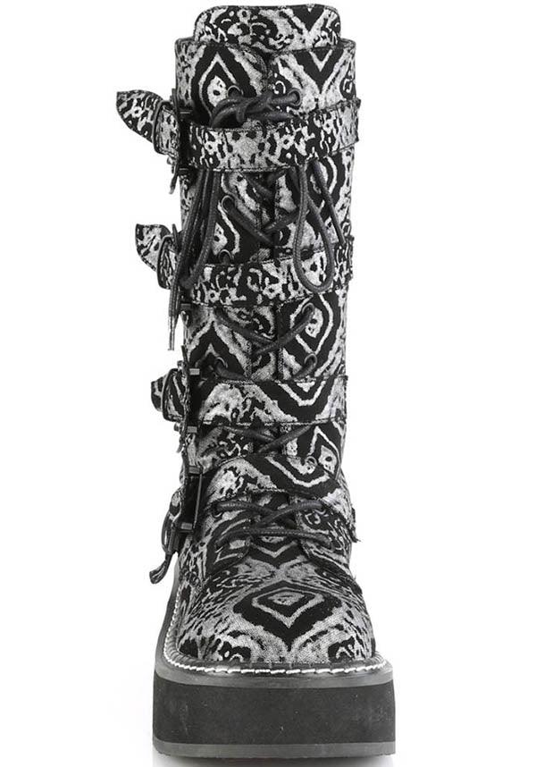 DEMONIA EMILY-322 [Black/Silver] | BOOTS [PREORDER] - BOOTS - Back View