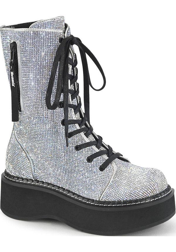 DEMONIA EMILY-362 [Silver Rhinestone] | PLATFORM BOOTS [PREORDER] - BOOTS - Front View