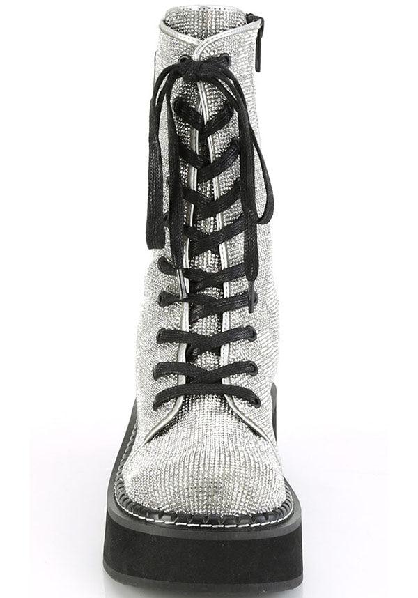 DEMONIA EMILY-362 [Silver Rhinestone] | PLATFORM BOOTS [PREORDER] - BOOTS - Back View