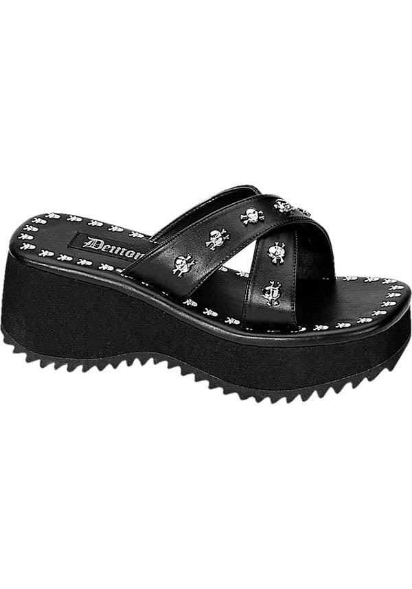 DEMONIA FLIP-05 [Black] | PLATFORM SANDALS [PREORDER] - SANDALS - Front View