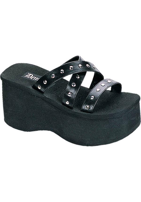 DEMONIA FUNN-19 [Black] | PLATFORM SANDALS [PREORDER] - SANDALS - Front View