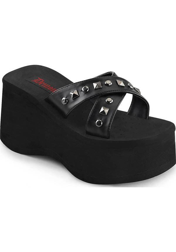DEMONIA FUNN-29 [Black] | PLATFORM SANDALS [PREORDER] - SANDALS - Front View