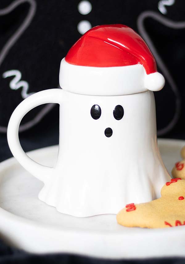 GOTHIC GIFTS Ghost Shaped [With Santa Hat Lid] | MUG - Front