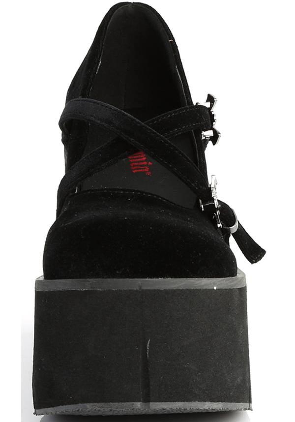 DEMONIA KERA-10 [Black Velvet] | PLATFORMS [PREORDER] - FLATS - Back View