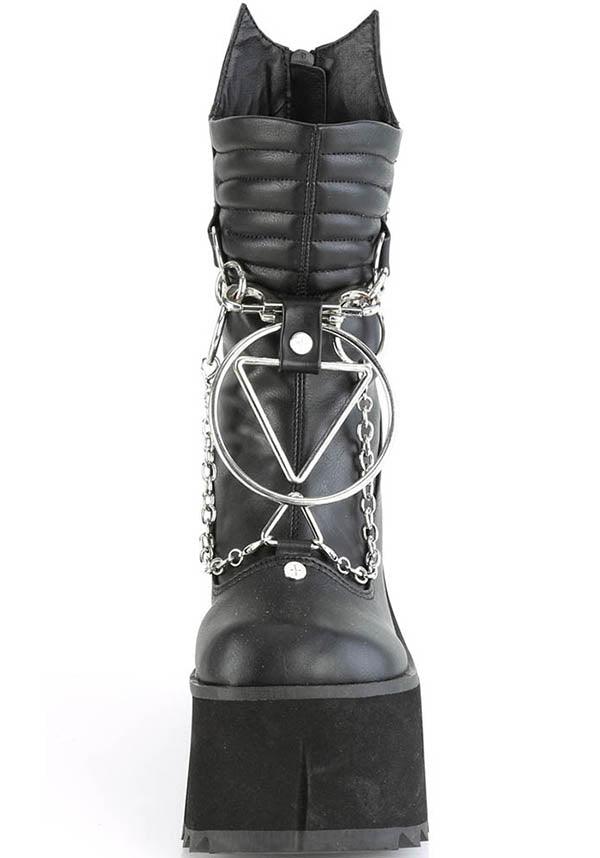 DEMONIA KERA-130 [Black] | PLATFORM BOOTS [PREORDER] - BOOTS - Back View