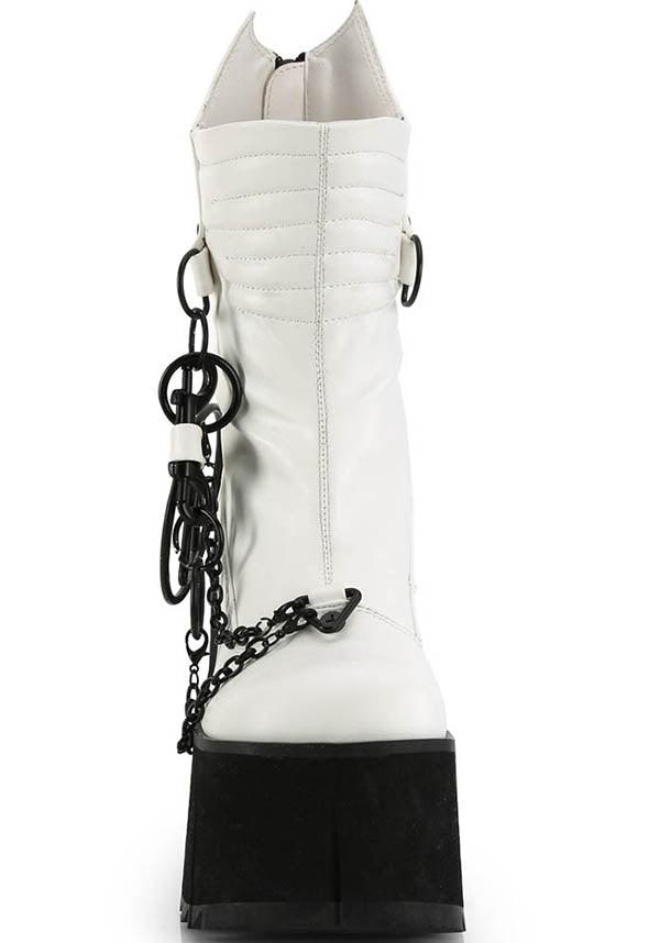 DEMONIA KERA-130 [White] | PLATFORM BOOTS [PREORDER] - BOOTS - Back View