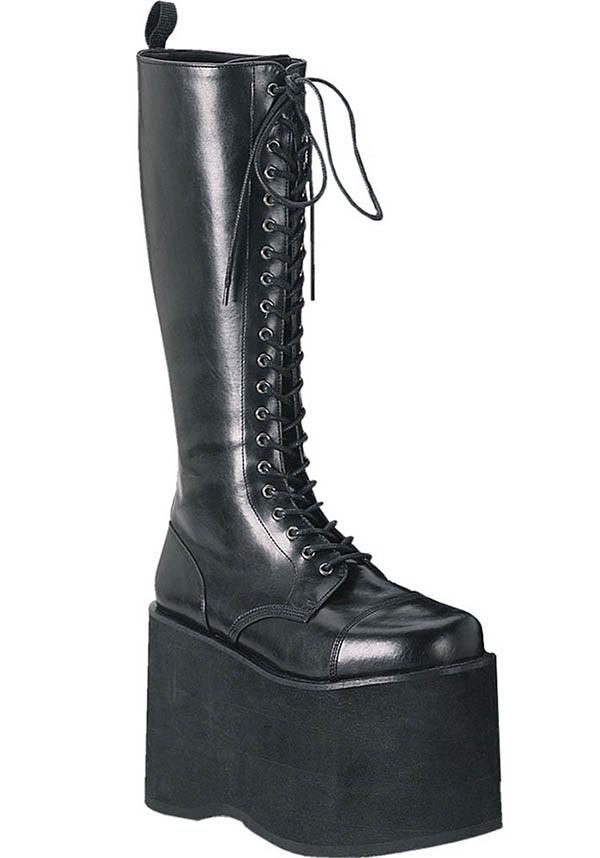DEMONIA MEGA-602 [Black] | PLATFORM BOOTS [PREORDER] - BOOTS - Front View