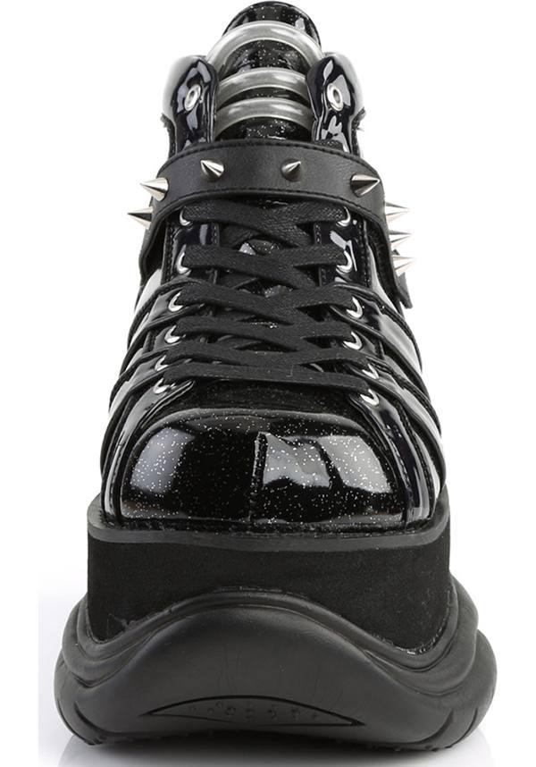 DEMONIA NEPTUNE-100 [Black Glitter/Holo] | PLATFORMS [PREORDER] - BOOTS - Back View