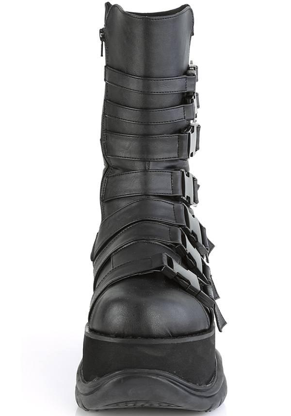 DEMONIA NEPTUNE-210 [Black] | PLATFORM BOOTS [PREORDER] - BOOTS - Back View