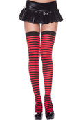 MUSIC LEGS Opaque Striped [Black/Red] | THIGH HIGH - Front
