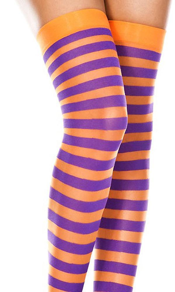 MUSIC LEGS Opaque Striped [Orange/Purple] | THIGH HIGH - Back