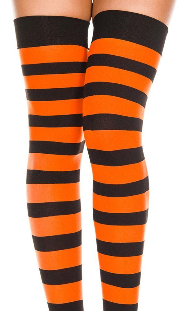 MUSIC LEGS Opaque Wide Stripe [Black/Orange] | THIGH HIGH - Back