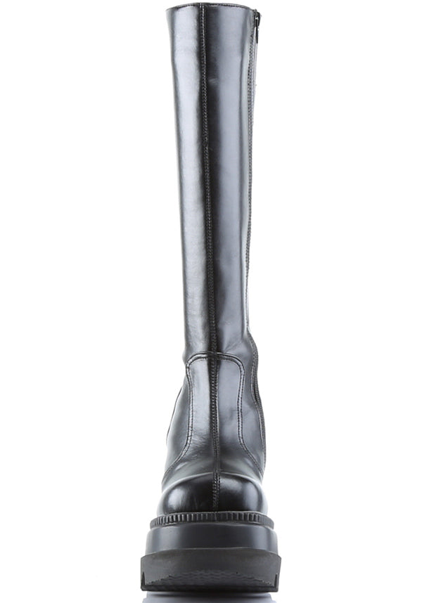 DEMONIA SHAKER-100 [Black] | PLATFORM BOOTS [PREORDER] - BOOTS - Back View