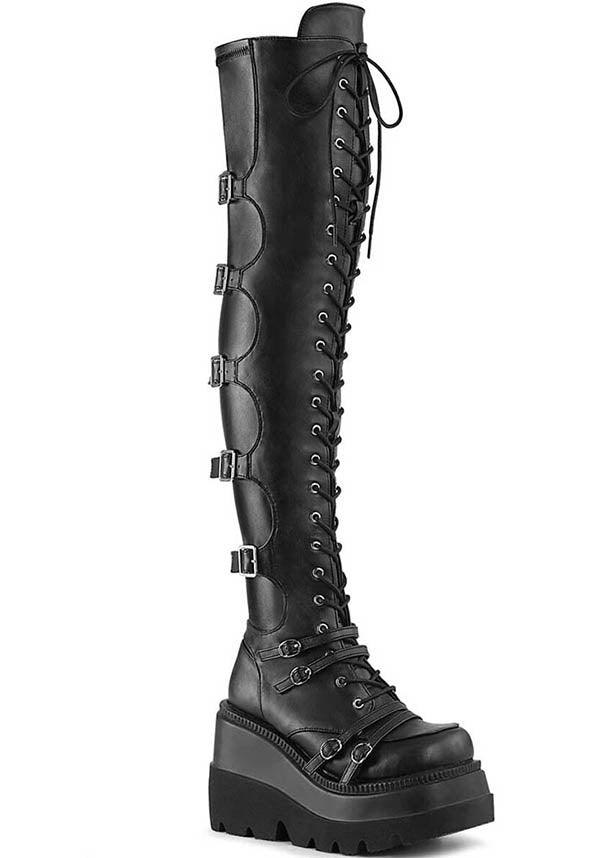 DEMONIA SHAKER-350 [Black] | PLATFORM BOOTS [PREORDER] - BOOTS - Front View