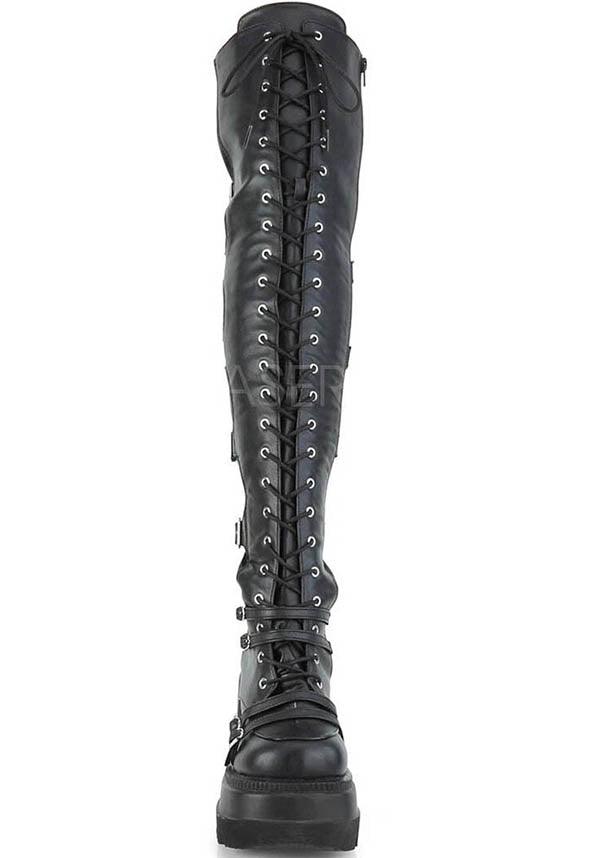 DEMONIA SHAKER-350 [Black] | PLATFORM BOOTS [PREORDER] - BOOTS - Back View