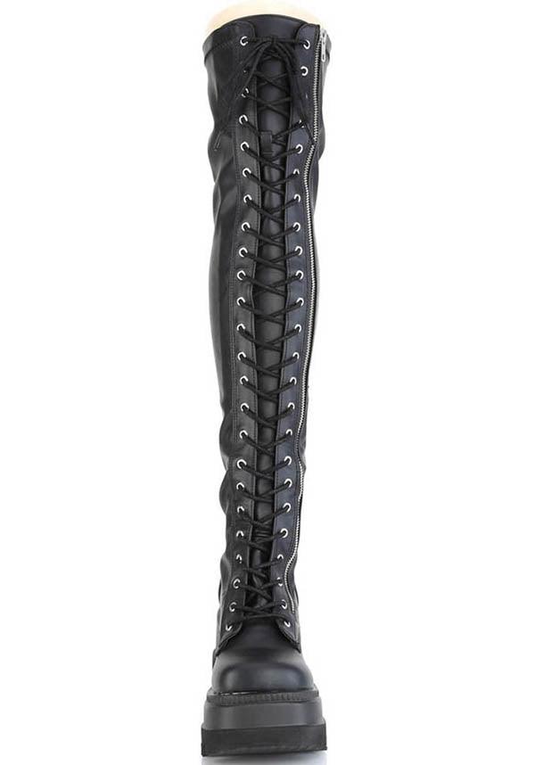 DEMONIA SHAKER-374 [Black] | PLATFORM BOOTS [PREORDER] - BOOTS - Back View
