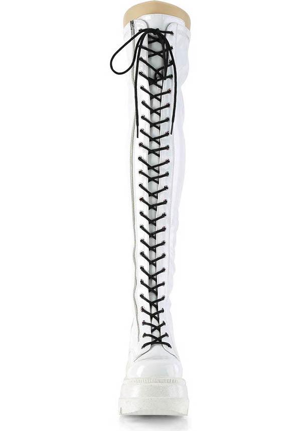 DEMONIA SHAKER-374 [White Hologram] | PLATFORM BOOTS [PREORDER] - PLATFORM BOOTS - Back View