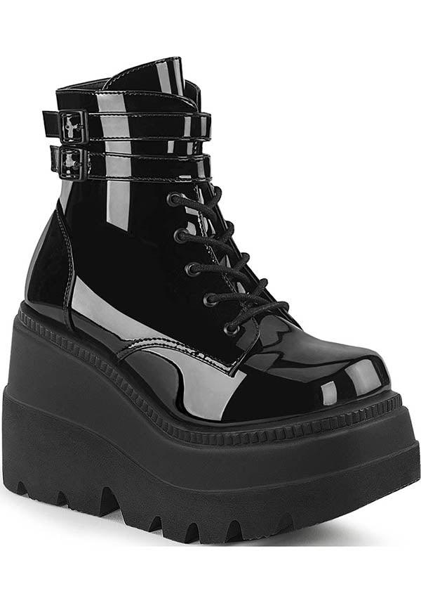 DEMONIA SHAKER-52 [Black Patent] | PLATFORM BOOTS [IN STOCK] - BOOTS - Front View