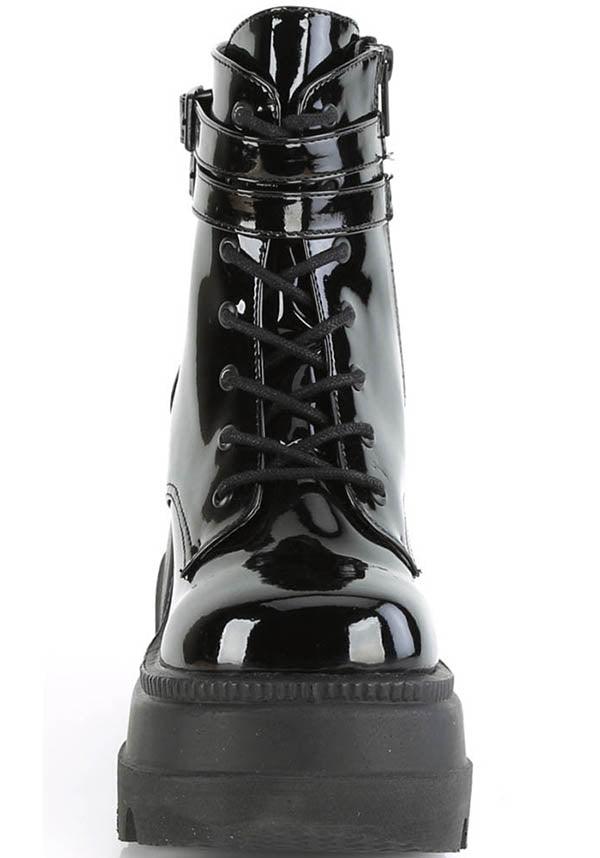 DEMONIA SHAKER-52 [Black Patent] | PLATFORM BOOTS [PREORDER] - BOOTS - Back View
