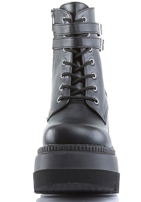 DEMONIA SHAKER-52 [Black] | PLATFORM BOOTS [PREORDER] - BOOTS - Back View
