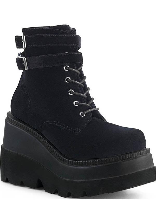 DEMONIA SHAKER-52 [Black Velvet] | PLATFORM BOOTS [PREORDER] - BOOTS - Front View