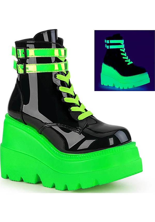 DEMONIA SHAKER-52 [Black/UV Green] | PLATFORM BOOTS [PREORDER] - BOOTS - Front View