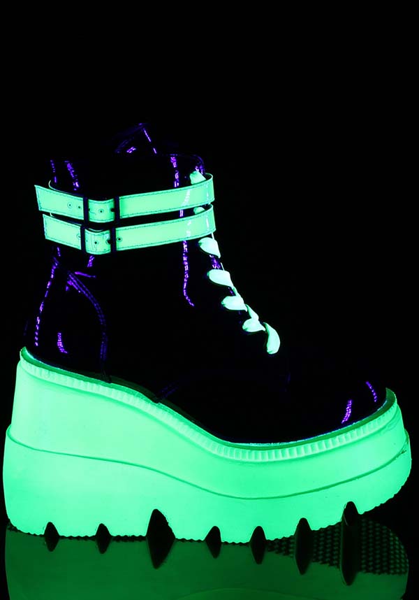 DEMONIA SHAKER-52 [Black/UV Green] | PLATFORM BOOTS [PREORDER] - BOOTS - Detail 4