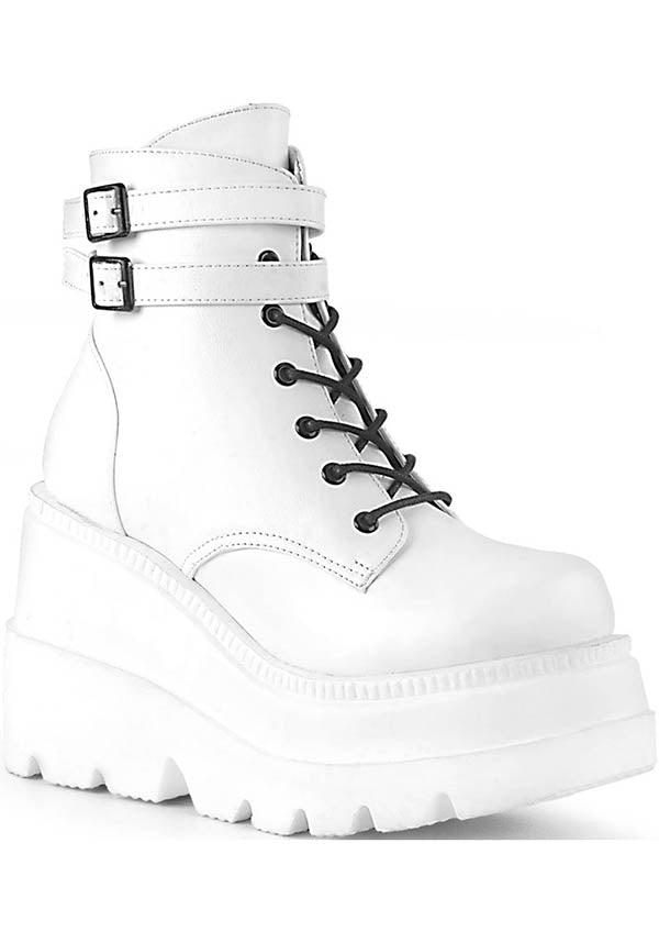 DEMONIA SHAKER-52 [White] | PLATFORM BOOTS [PREORDER] - BOOTS - Front View