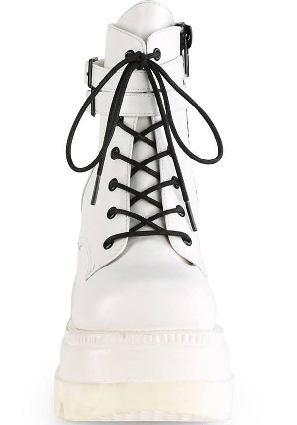 DEMONIA SHAKER-52 [White] | PLATFORM BOOTS [PREORDER] - BOOTS - Back View