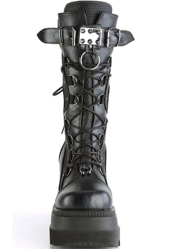 DEMONIA SHAKER-70 [Black] | PLATFORM BOOTS [IN STOCK] - BOOTS - Back View