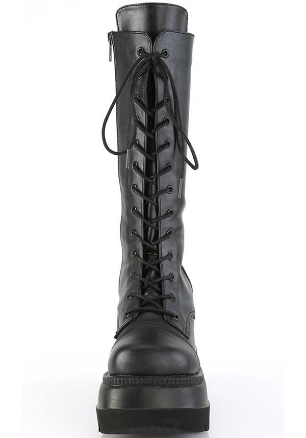 DEMONIA SHAKER-72 [Black] | PLATFORM BOOTS [PREORDER] - BOOTS - Back View