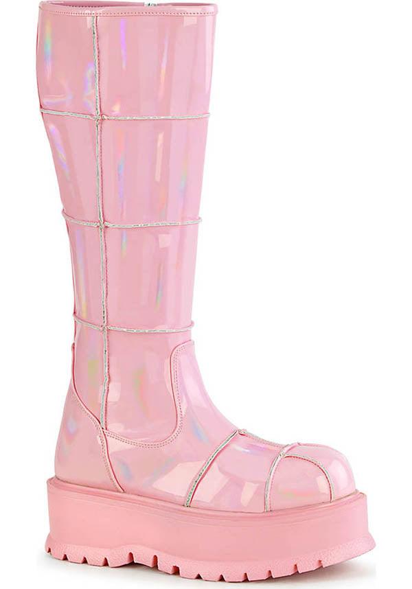 DEMONIA SLACKER-230 [Pink Holo] | BOOTS [PREORDER] - BOOTS - Front View
