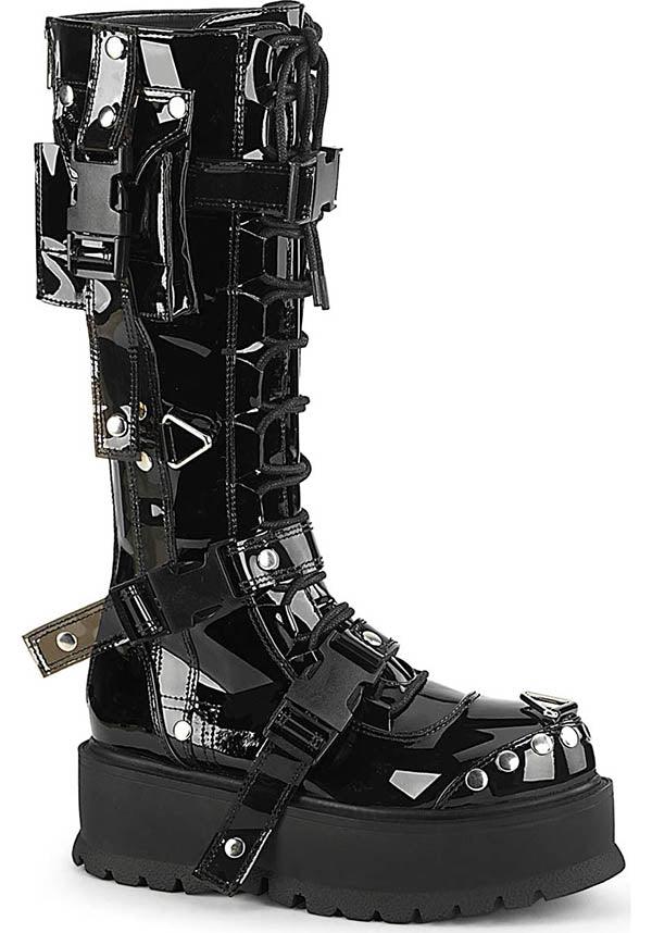 DEMONIA SLACKER-260 [Black Patent] | PLATFORM BOOTS [PREORDER] - BOOTS - Front View