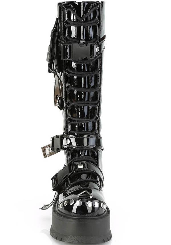 DEMONIA SLACKER-260 [Black Patent] | PLATFORM BOOTS [PREORDER] - BOOTS - Back View