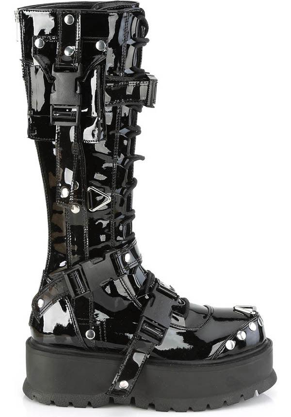 DEMONIA SLACKER-260 [Black Patent] | PLATFORM BOOTS [PREORDER] - BOOTS - Detail 4