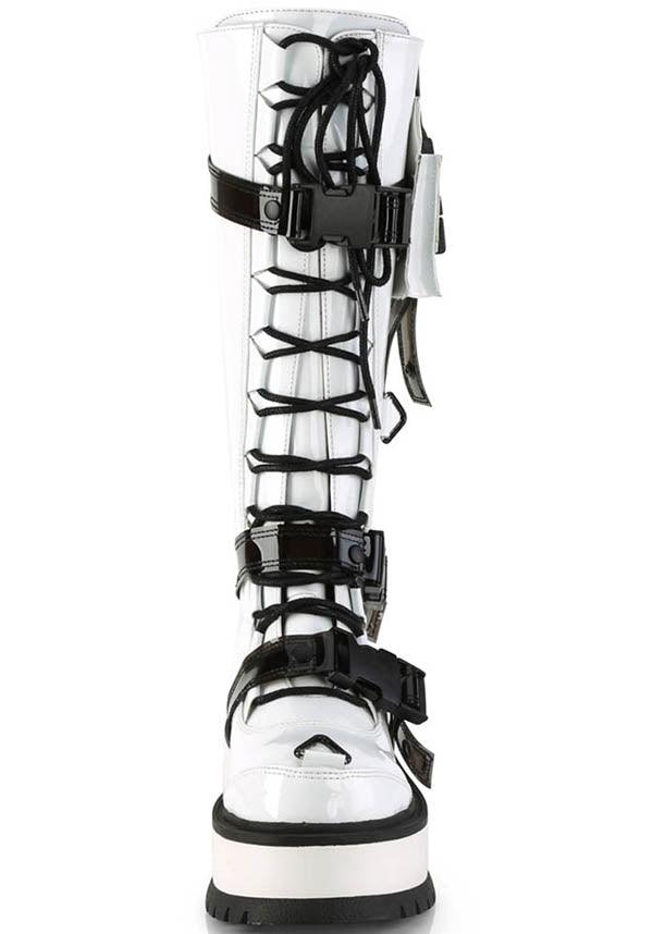 DEMONIA SLACKER-260 [White Patent] | PLATFORM BOOTS [PREORDER] - BOOTS - Back View