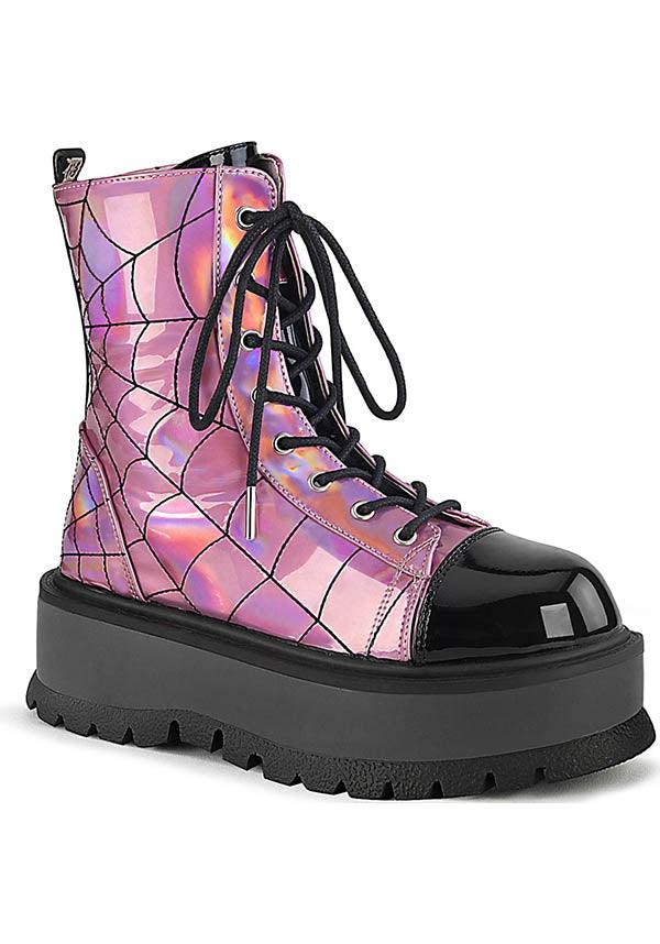 DEMONIA SLACKER-88 [Pink Holo] | BOOTS [PREORDER] - BOOTS - Front View