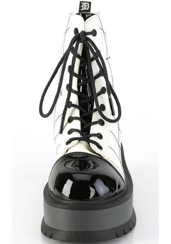 DEMONIA SLACKER-88 [White Glow] | BOOTS [PREORDER] - BOOTS - Back View