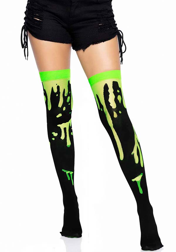 LEG AVENUE Splatter [Green] | THIGH HIGH - Front