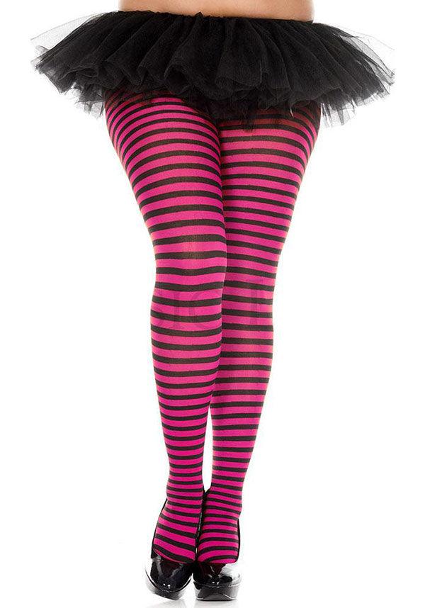 MUSIC LEGS Striped [Black/Hot Pink] | TIGHTS - Back