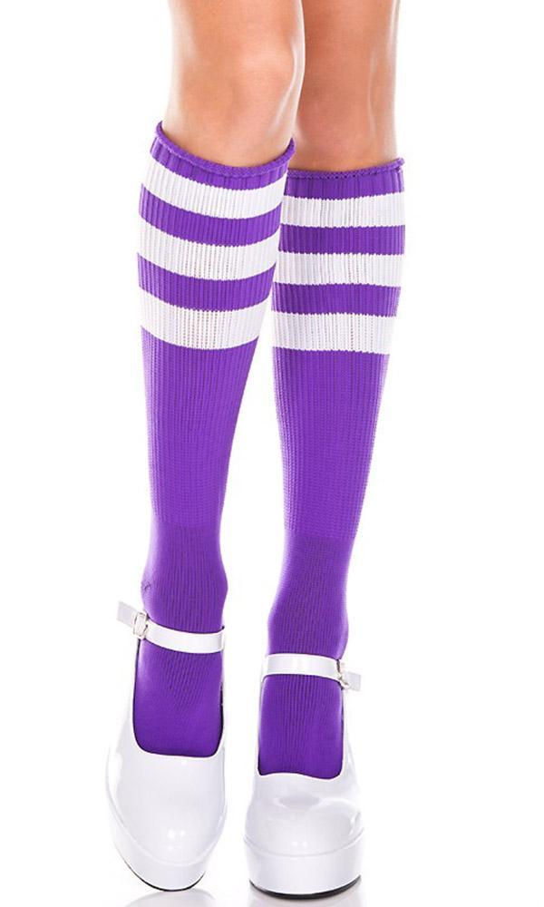 MUSIC LEGS Triple Stripe [Purple/White] | KNEE HIGH SOCKS - Front