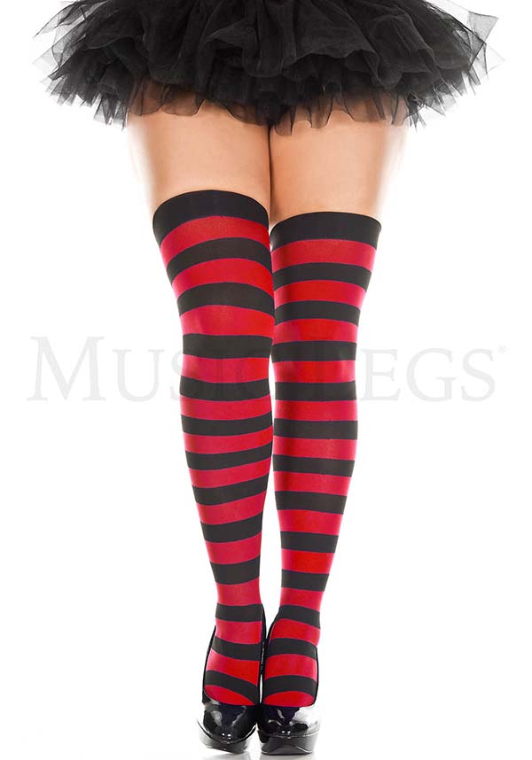 MUSIC LEGS Wide Stripe [Black/Red] | THIGH HIGHS - Back