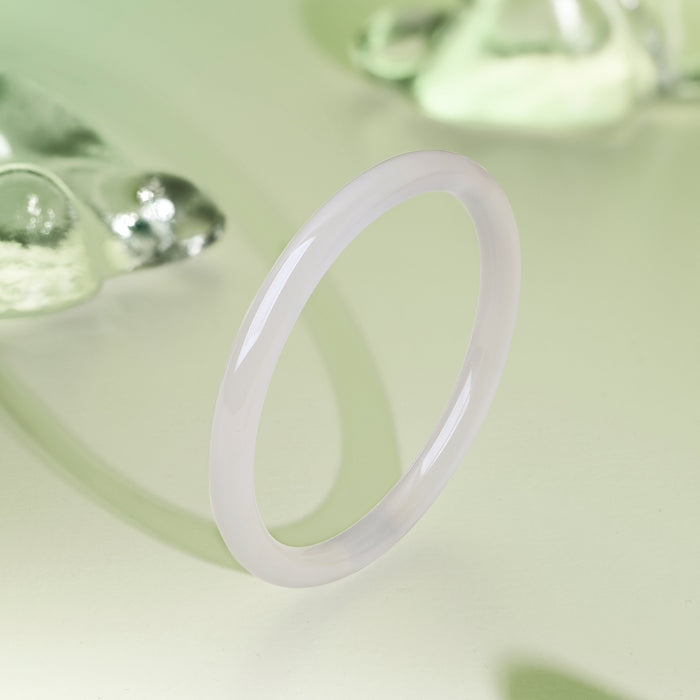 ZHOU LIU FU Chalcedony Bangle Classic White Natural Gemstone for Mom Women 58mm J1011820